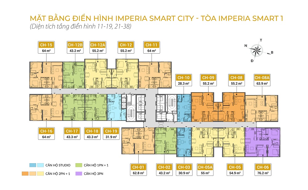 Mặt bằng điển hình với các loại căn hộ Imperia Smart City - Số lượng căn hộ Studio rất hạn chế