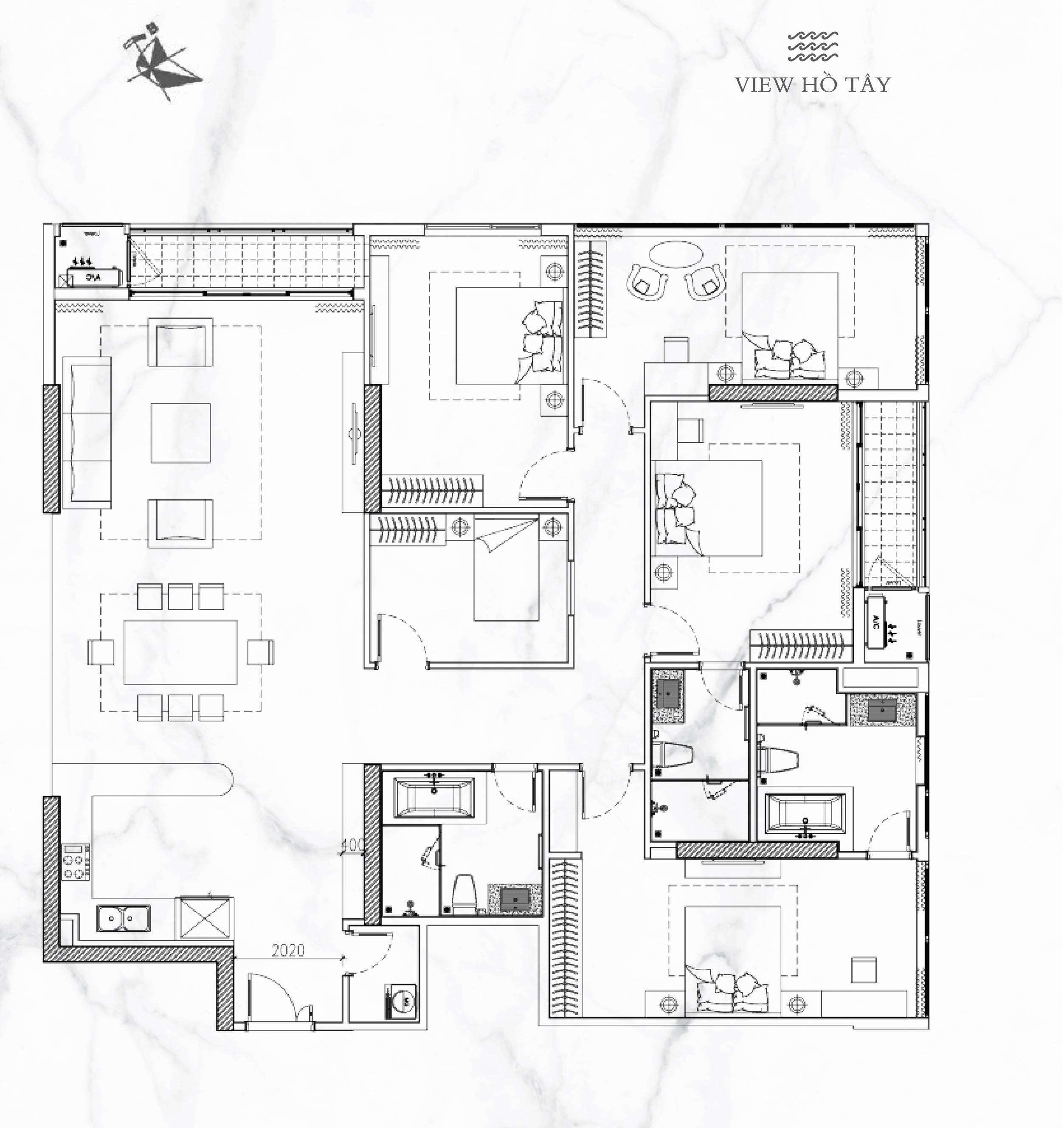 Mặt bằng căn hộ 3 phòng ngủ + 1 - 173 m2