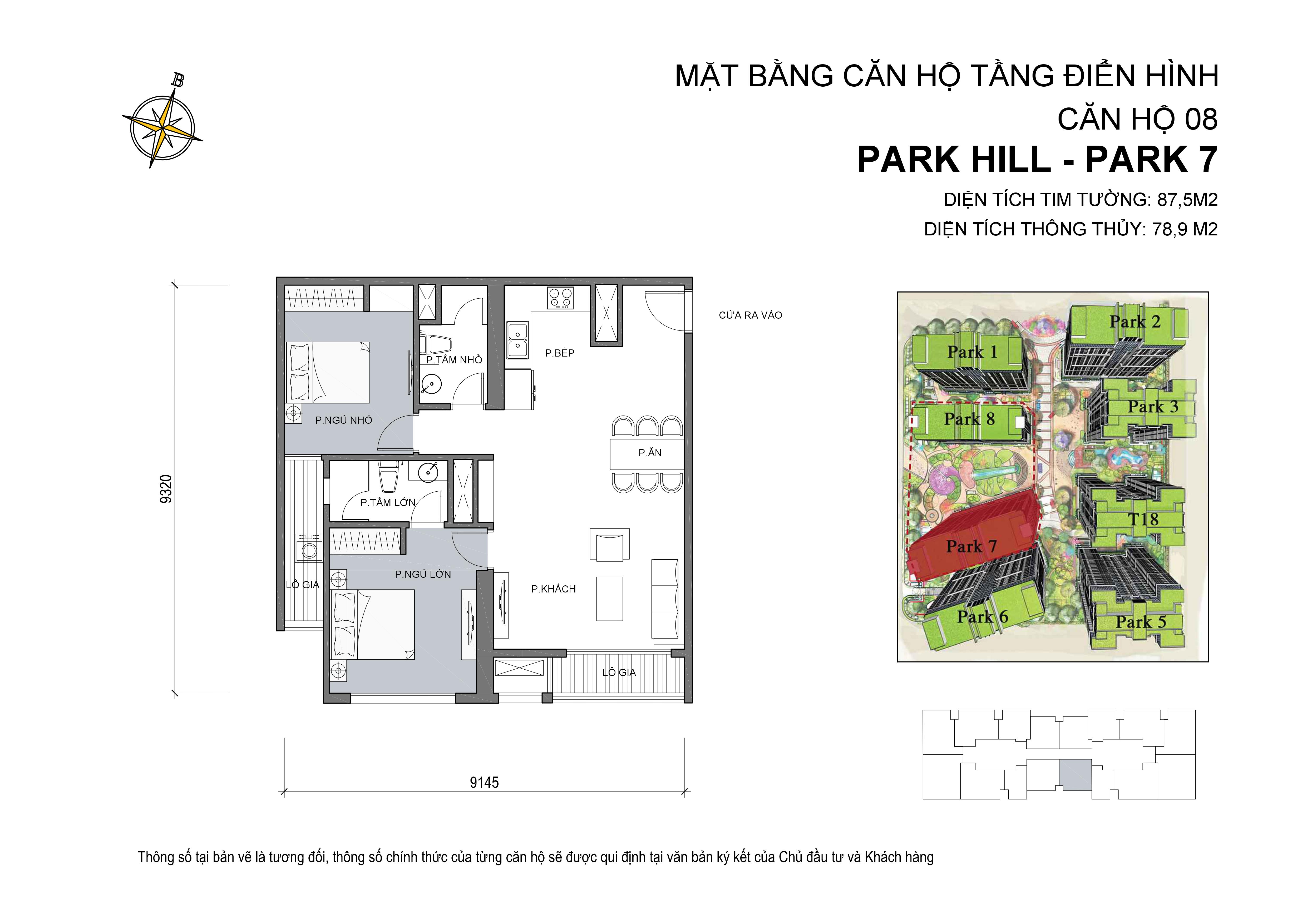 căn hộ Park hill 2PN số 08 diện tích 87 m2