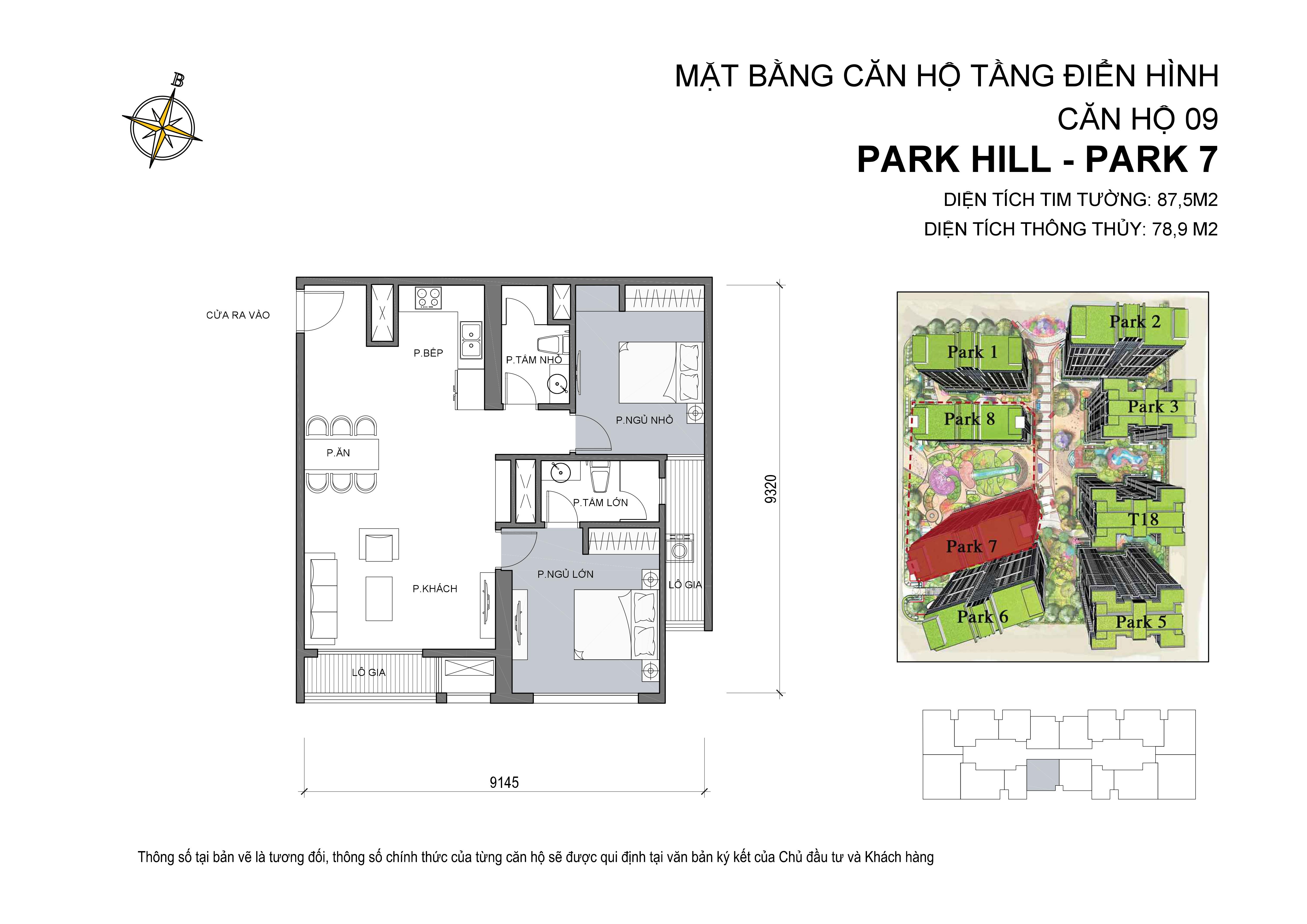 căn hộ Park hill 2PN số 09 diện tích 87 m2