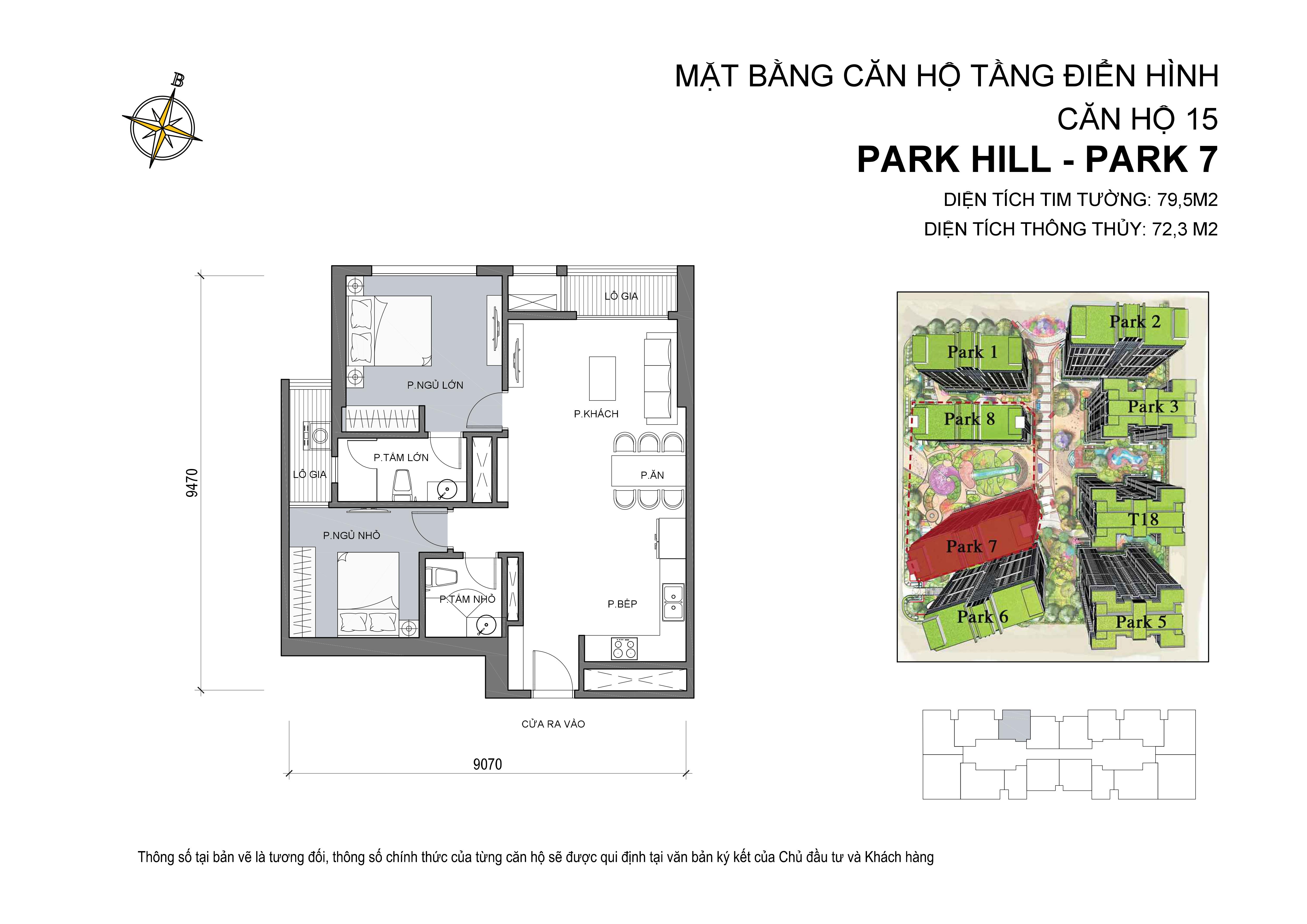 căn hộ Park hill 2PN số 15 diện tích 79 m2