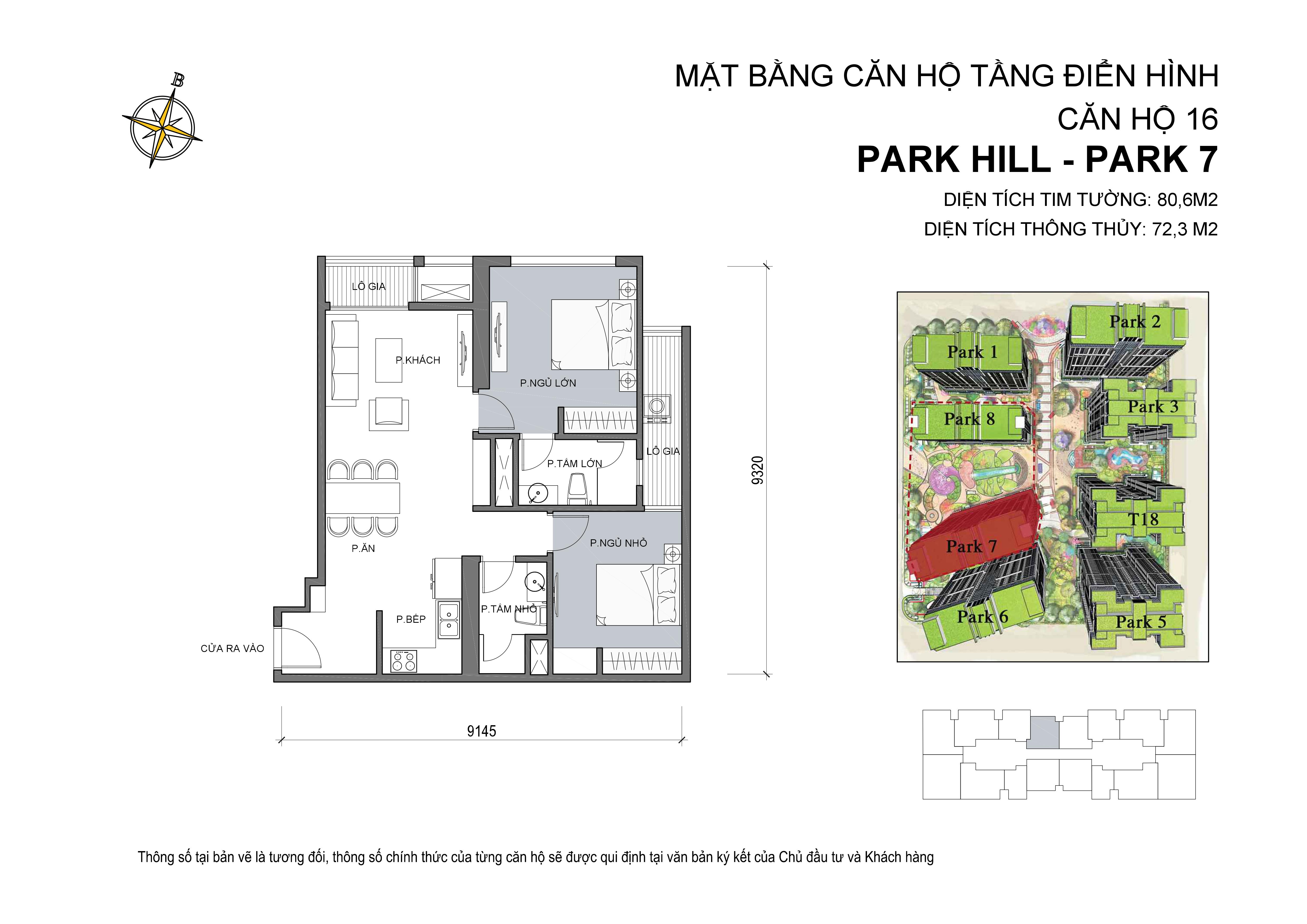 căn hộ Park hill 2PN số 16 diện tích 80 m2