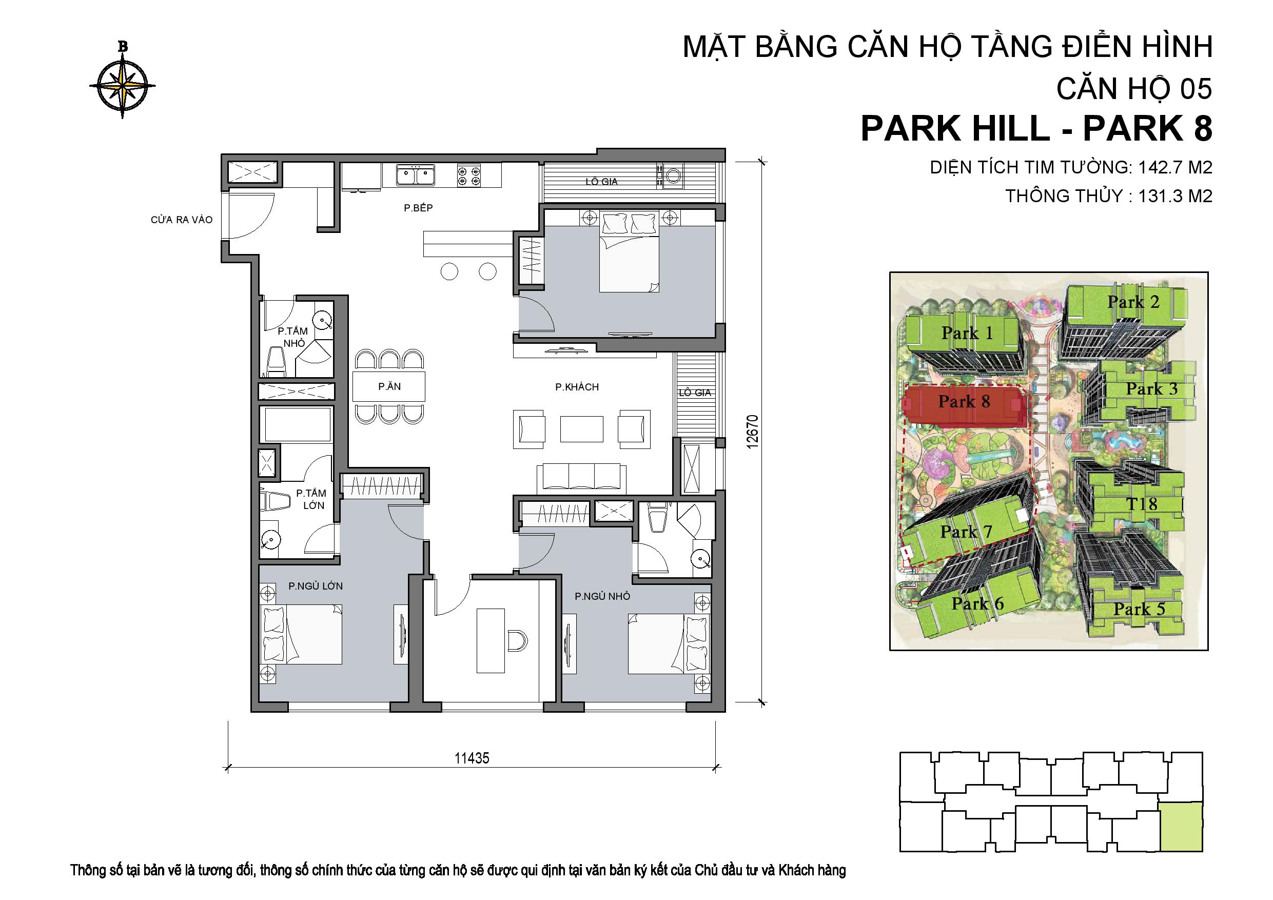 Căn hộ số 05 - căn hộ 4 phòng ngủ tòa Park 8 quần thể park Hill