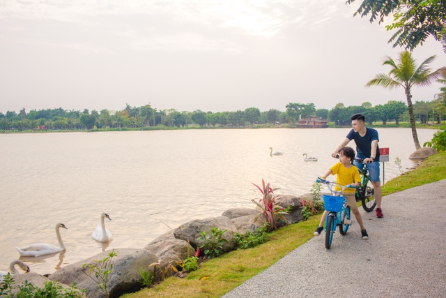 Đạp xe bên hồ Thiên Nga