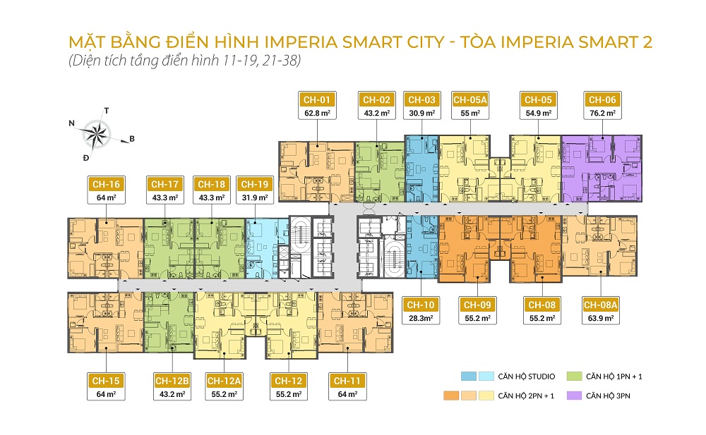 Căn hộ 3 phòng ngủ (3PN ) Imperia Smart City Tây Mỗ Đại Mỗ được đổ màu tím